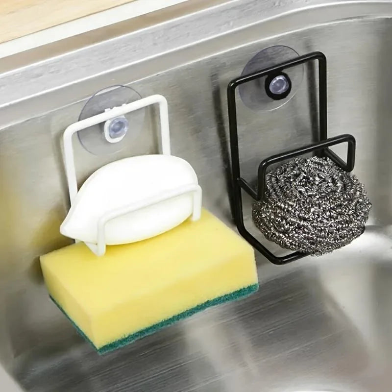1pc Sink Sponge Soap Rack, Faucet Sponge Drain Rack, Bathroom Suction Wall Rack, Kitchen Storage Accessory