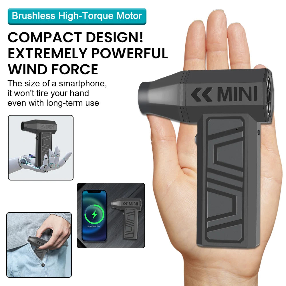 Turbo Jet Fan Electric Air Duster Portable 130000RPM Cleaning Blower Tool Car Blowing Snow 4 Gears adjustable Type-C Charging