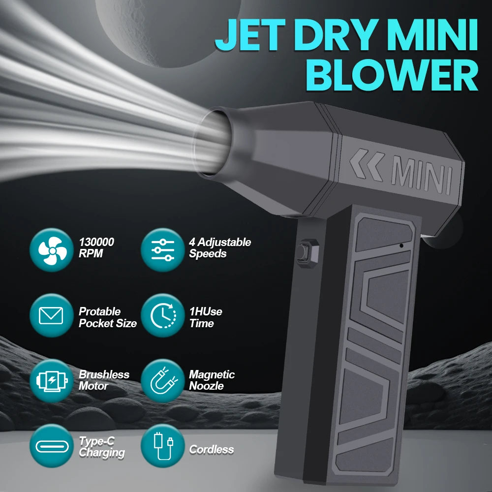 Turbo Jet Fan Electric Air Duster Portable 130000RPM Cleaning Blower Tool Car Blowing Snow 4 Gears adjustable Type-C Charging