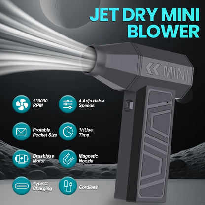 Turbo Jet Fan Electric Air Duster Portable 130000RPM Cleaning Blower Tool Car Blowing Snow 4 Gears adjustable Type-C Charging