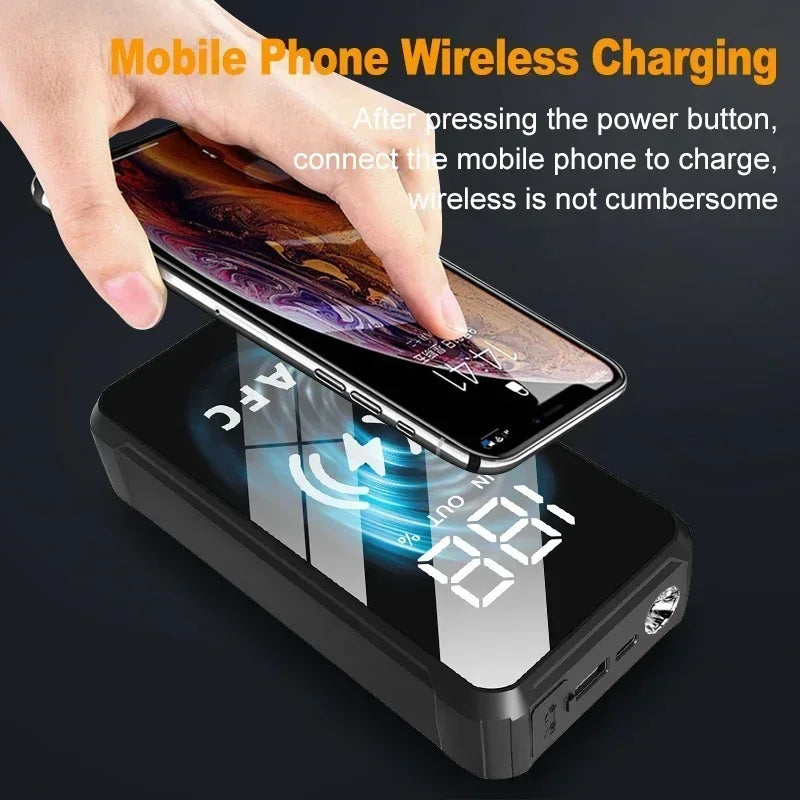 EAFC 2000A/1200A Car Battery Jump Starte 12V Portable Power Bank Wireless Fast Charging Emergency Power Booster Starting Device