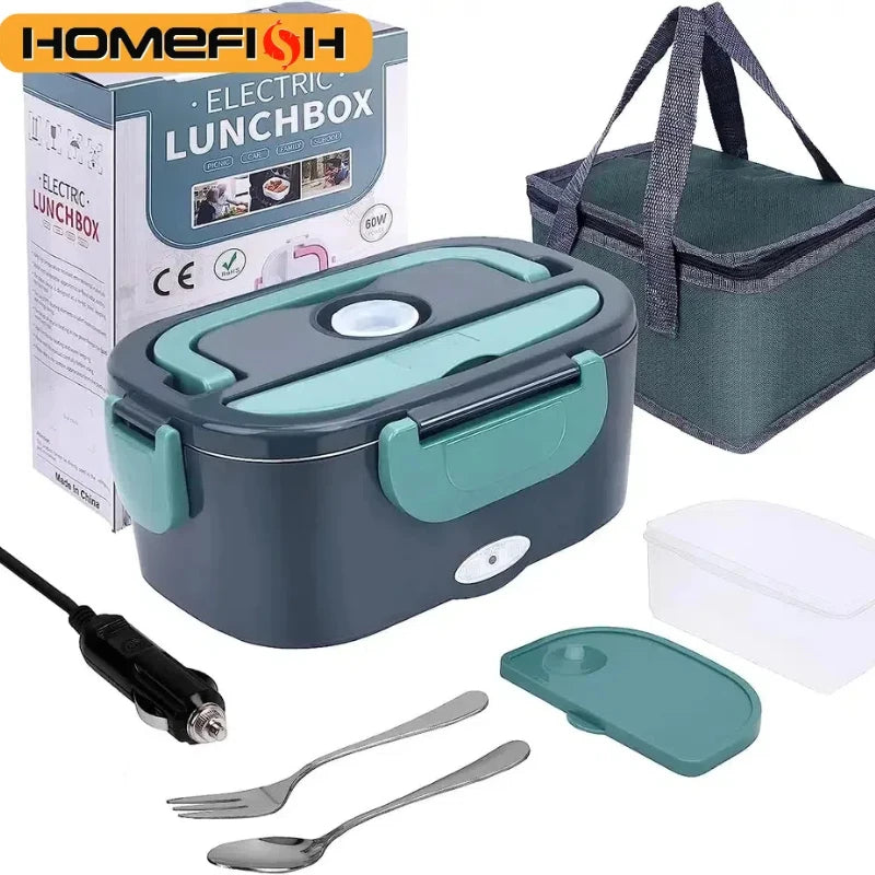 HOMEFISH 1.5L Electric Lunch Box 60W Speed Heating Car Or AC Heating Travel Office Home Use Gift Knife And Insulated Handbag