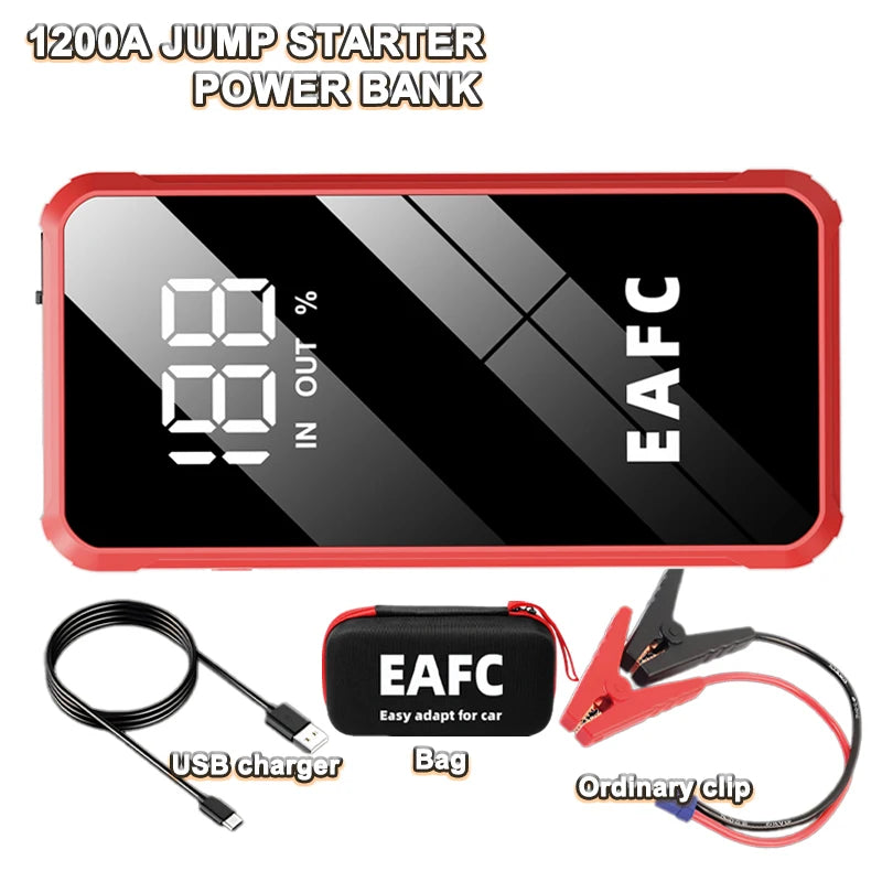 EAFC 2000A/1200A Car Battery Jump Starte 12V Portable Power Bank Wireless Fast Charging Emergency Power Booster Starting Device