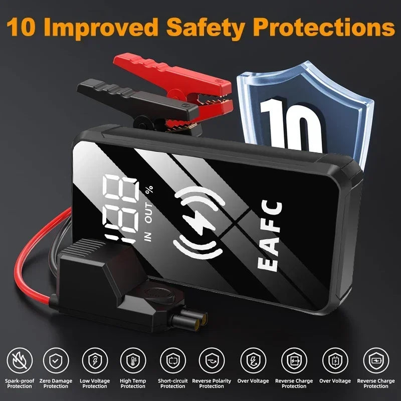 EAFC 2000A/1200A Car Battery Jump Starte 12V Portable Power Bank Wireless Fast Charging Emergency Power Booster Starting Device