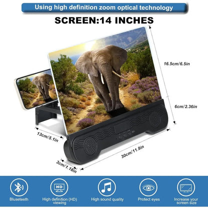 14" Cell Phone Screen Magnifier with Wireless Speaker Foldable Phone Stand with HD Screen Amplifier for Movies,Videos,Gaming