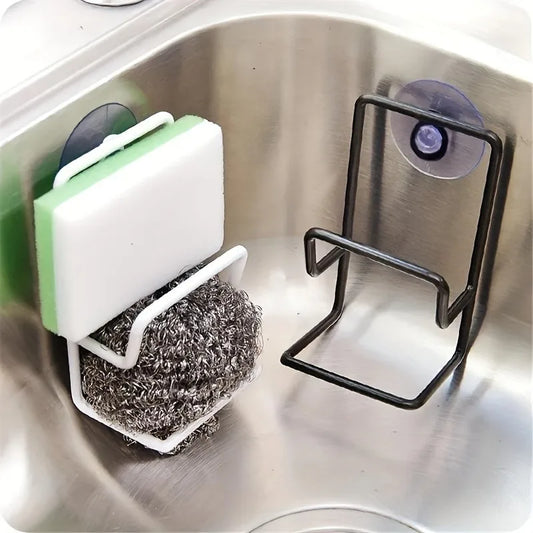 1pc Sink Sponge Soap Rack, Faucet Sponge Drain Rack, Bathroom Suction Wall Rack, Kitchen Storage Accessory