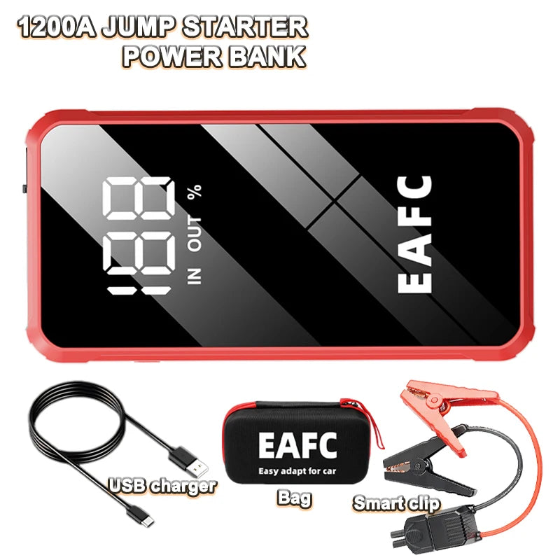 EAFC 2000A/1200A Car Battery Jump Starte 12V Portable Power Bank Wireless Fast Charging Emergency Power Booster Starting Device