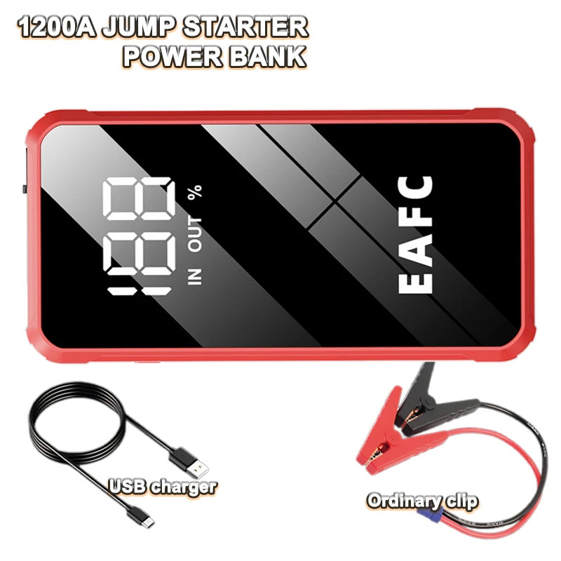 EAFC 2000A/1200A Car Battery Jump Starte 12V Portable Power Bank Wireless Fast Charging Emergency Power Booster Starting Device