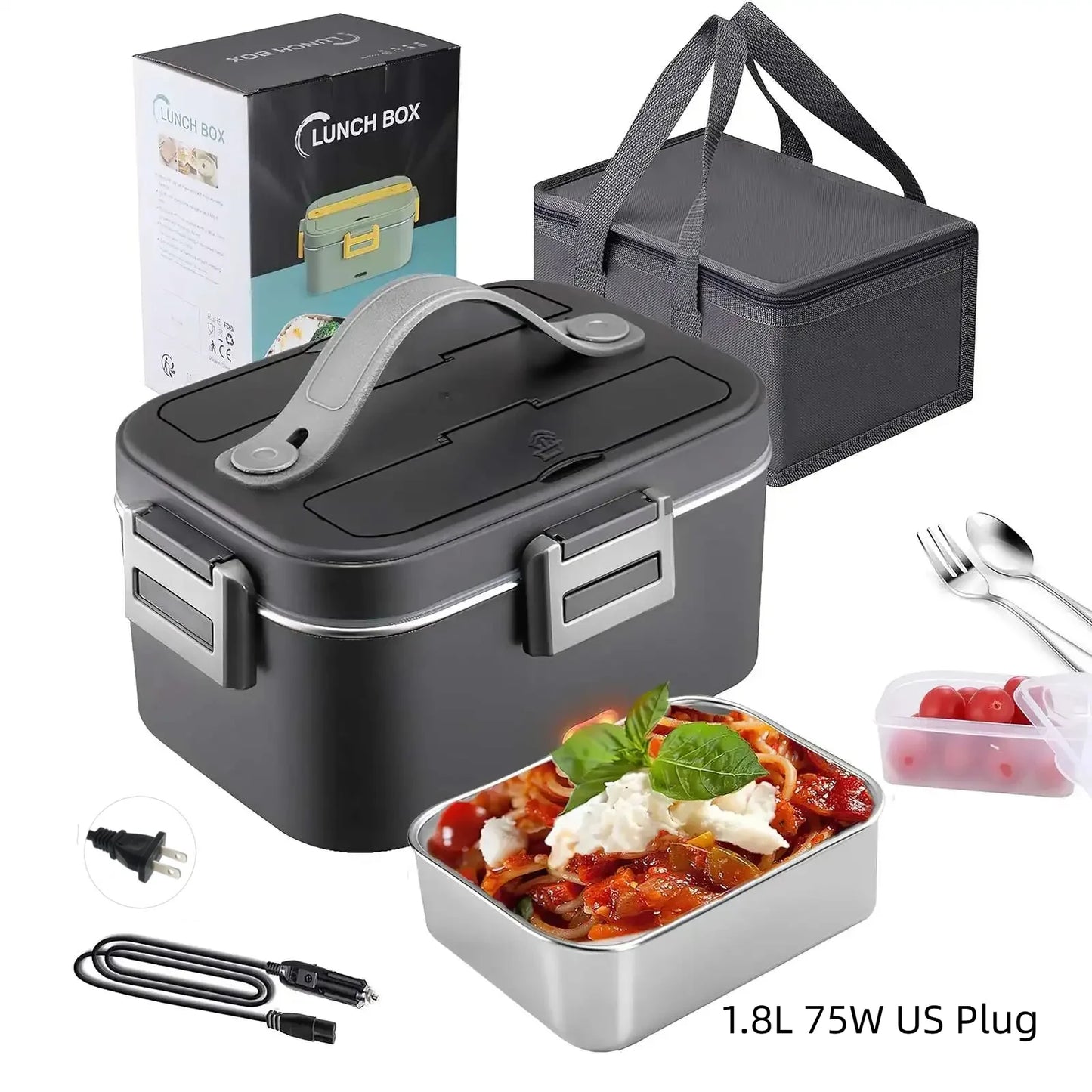 HOMEFISH 1.5L Electric Lunch Box 60W Speed Heating Car Or AC Heating Travel Office Home Use Gift Knife And Insulated Handbag