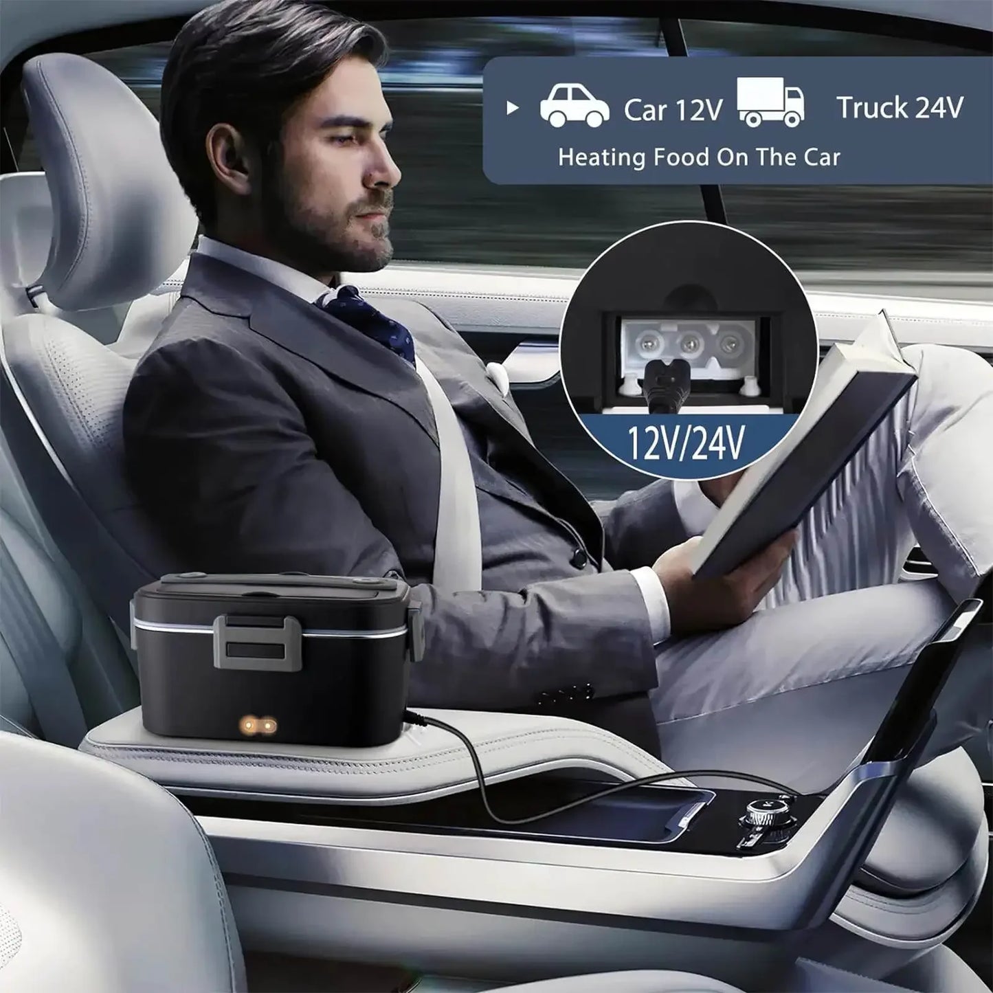 HOMEFISH 1.5L Electric Lunch Box 60W Speed Heating Car Or AC Heating Travel Office Home Use Gift Knife And Insulated Handbag