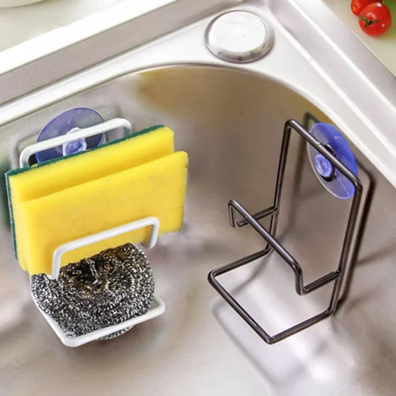 1pc Sink Sponge Soap Rack, Faucet Sponge Drain Rack, Bathroom Suction Wall Rack, Kitchen Storage Accessory