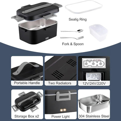 HOMEFISH 1.5L Electric Lunch Box 60W Speed Heating Car Or AC Heating Travel Office Home Use Gift Knife And Insulated Handbag